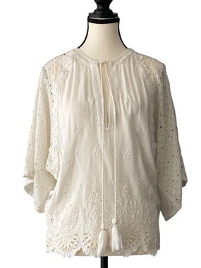Desigual Cream Embroidered Peasant Blouse Size XS